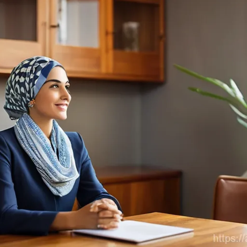 다이어트 지도사로서의 직업 만족도와 현실 - **Prompt:** A warm, inviting consultation room in a contemporary Arab setting. A female nutritionist...