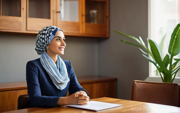 다이어트 지도사로서의 직업 만족도와 현실 - **Prompt:** A warm, inviting consultation room in a contemporary Arab setting. A female nutritionist...