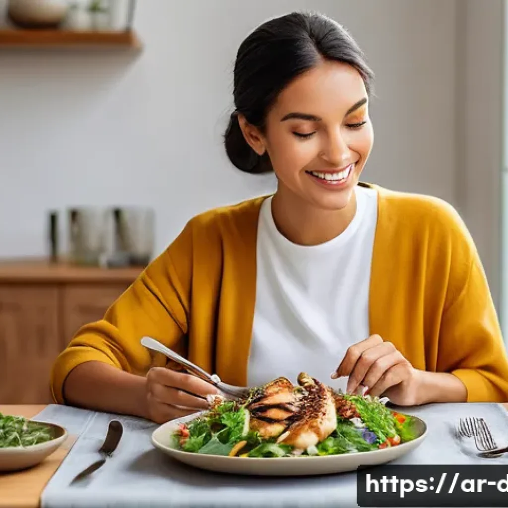 다이어트 지도사 실무에서 유용한 기술들 - **Mindful Mealtime Serenity**
    An adult individual, with a calm and contemplative expression, is ...