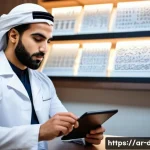 Home 22 다이어트 지도사로 창업하기 위한 가이드 - A professional Arab male dietitian in his early 30s wearing smart casual attire and a white lab coat...