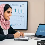 Home 18 다이어트 지도사의 비즈니스 협상 스킬 - A professional Arabic nutrition coach sitting at a modern office desk, attentively listening to a Mi...